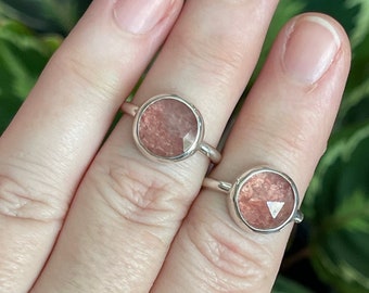 Made To Order Faceted Strawberry Quartz Ring, Handmade Sterling Silver Bohemian Jewelry, Unique Gifts For Her, Pick Your Size Rings