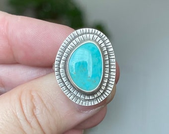 Kingman Turquoise Sterling Silver Ring Size 8 / Crimson Buffalo / Handmade Bohemian Jewelry / Unique Gifts for Her / Turquoise Jewelry