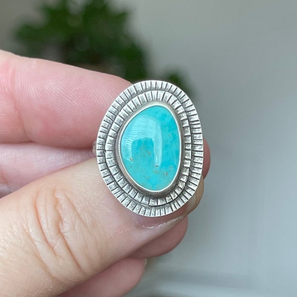 Kingman Turquoise Sterling Silver Ring Size 8 / Crimson Buffalo / Handmade Bohemian Jewelry / Unique Gifts for Her / Turquoise Jewelry