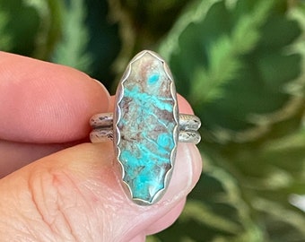 Hubei Turquoise Sterling Silver Ring Size 7.5 / Crimson Buffalo / Handmade Bohemian Jewelry /Unique Gifts for Her / Statement Jewelry / OOAK