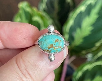 Pilot Mountain Turquoise Oval Statement Ring, Handmade Sterling Silver Bohemian Jewelry, Unique Gifts For Her, One of a Kind Small Rings,