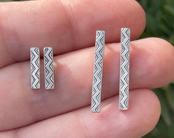 Sterling Silver Zig Zag Post Earrings, Handmade Bohemian Jewelry, Unique Gifts For Her, Bar Earrings, Rustic Simple Earrings, Lightweight