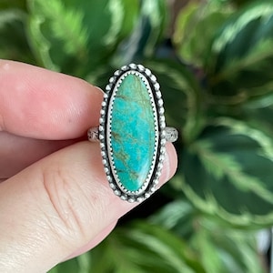 Oval Turquoise Statement Ring, Handmade Sterling Silver Bohemian Jewelry, Unique Gifts For Her, Long Oval Gemstone Rings, Cocktail Ring