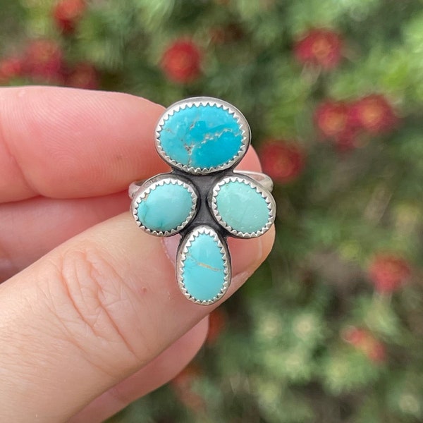 Lone Mountain Turquoise Statement Ring, Handmade Sterling Silver Bohemian Jewelry, Multi Stone Jewelry, Unique Gifts For Her, One of a Kind