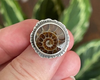 Ammonite Circle Ring, Handmade Sterling Silver Bohemian Jewelry, Beach Style, Fossil Jewelry, Unique Gifts For Her, Nature Inspired Ring