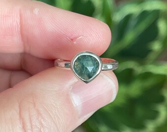 Moss Agate Faceted Stacking Ring, Handmade Sterling Silver Bohemian Jewelry, Petite Gemstone Ring, Unique Gifts For Her, Small Silver Rings