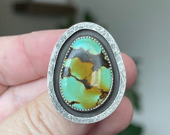 Hubei Turquoise Statement Ring, Handmade Rustic Sterling Silver Western Bohemian Jewelry, Unique Gifts For Her, Chunky Ladies Rings