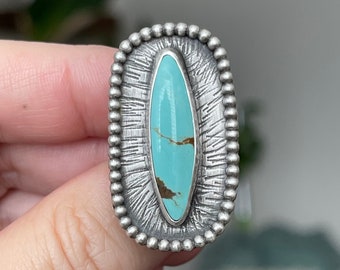 Kingman Turquoise Sterling Silver Ring Size 8.5 / Crimson Buffalo / Handmade Bohemian Jewelry / Gifts for Her / Turquoise Jewelry / OOAK