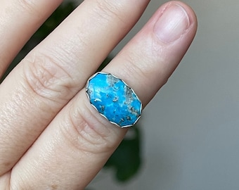 Nacozari Turquoise Horizontal Ring, Handmade Sterling Silver Bohemian Jewelry, Unique Gifts For Her, One of a Kind Rings, Nature Jewelry