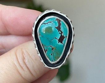 Turquoise Shadow Box Statement Ring, Handmade Sterling Silver Bohemian Jewelry, Unique Gifts For Her, One of a Kind Rings, Chunky Rings