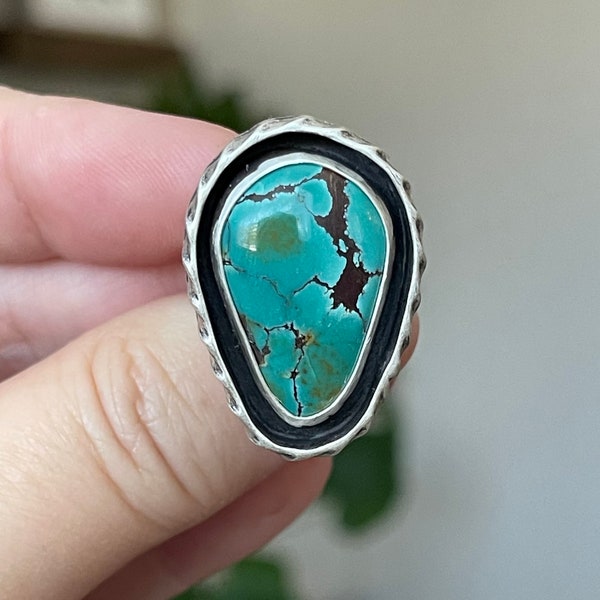 Turquoise Shadow Box Statement Ring, Handmade Sterling Silver Bohemian Jewelry, Unique Gifts For Her, One of a Kind Rings, Chunky Rings