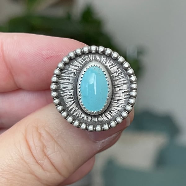 Golden Hills Turquoise Statement Ring, Handmade Sterling Silver Bohemian Jewelry, Unique Gifts For Her, Round Gemstone Rings, One of a Kind