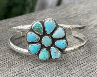 Lone Mountain Turquoise Statement Cuff Bracelet, Handmade Sterling Silver Bohemian Jewelry, Multi Stone Jewelry, Unique Gifts For Her