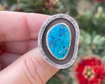 Shattuckite Statement Ring, Handmade Sterling Silver Western Bohemian Jewelry, Unique Gifts For Her, Chunky Wide Band Ring, Rustic Style