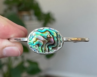 Abalone Cuff Bracelet, Handmade Sterling Silver Bohemian Jewelry, Nature Inspired Bracelet, Beach Jewelry, Shiny Silver Ladies Cuff Bracelet