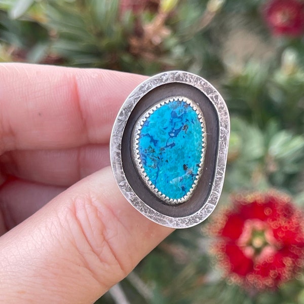 Shattuckite Statement Ring, Handmade Sterling Silver Western Bohemian Jewelry, Unique Gifts For Her, Chunky Wide Band Ring, Rustic Style