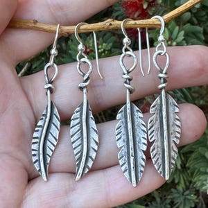 Sterling Silver Feather Earrings, Lightweight Everyday Dangle Earrings, Handmade Gifts For Her, Nature Inspired Gifts, Feather Leaf Jewelry