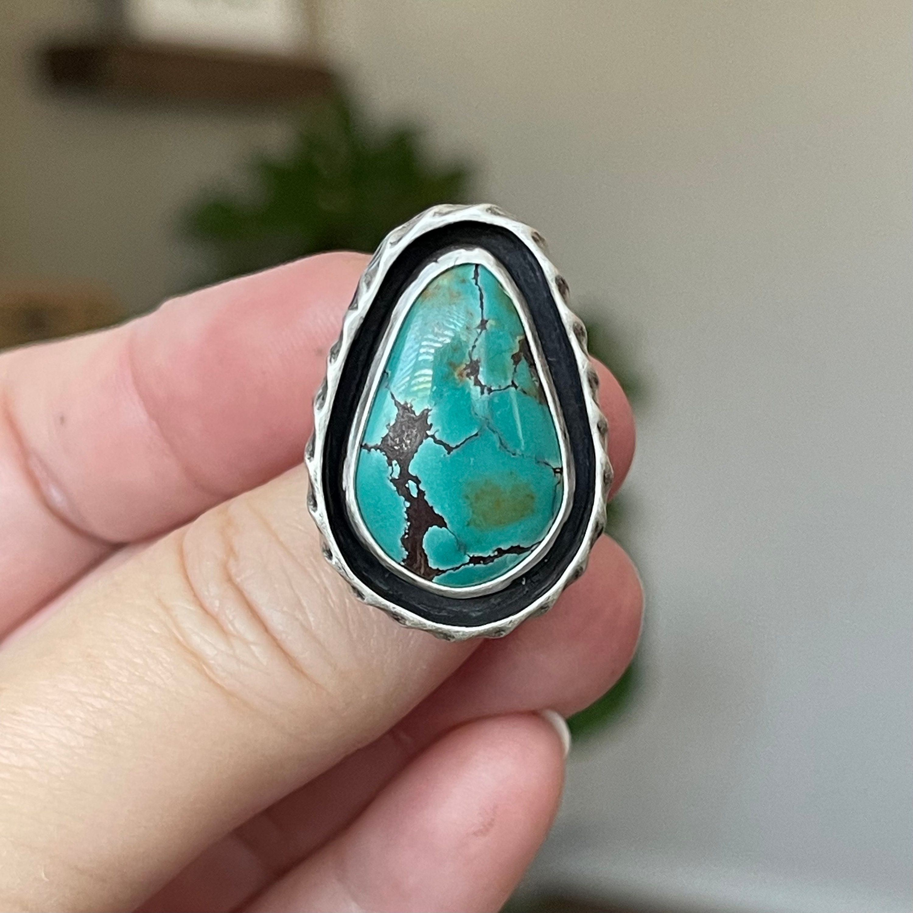 Turquoise Shadow Box Statement Ring, Handmade Sterling Silver Bohemian ...