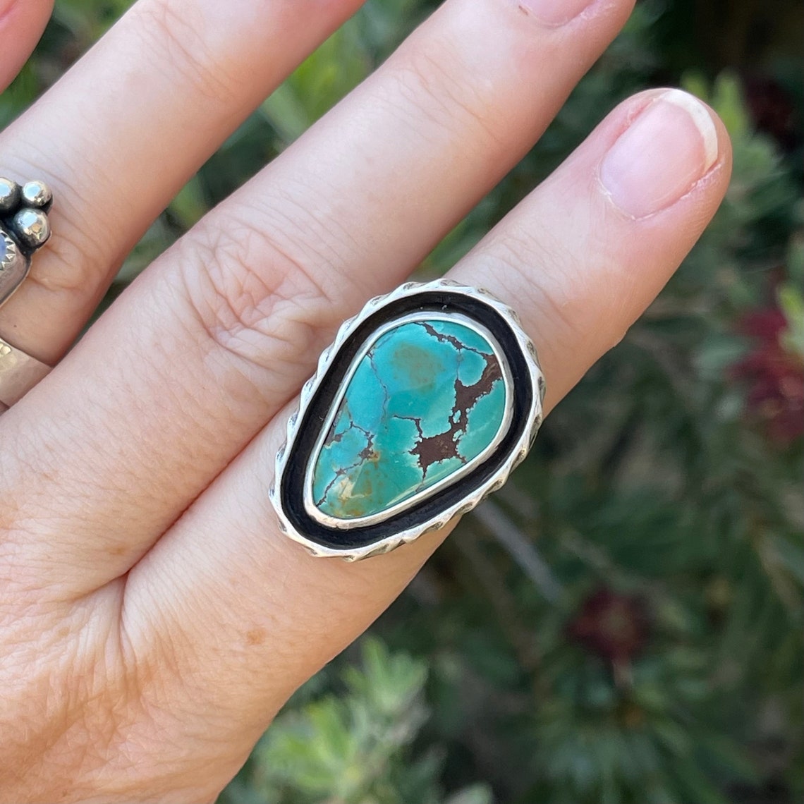 Turquoise Shadow Box Statement Ring, Handmade Sterling Silver Bohemian ...
