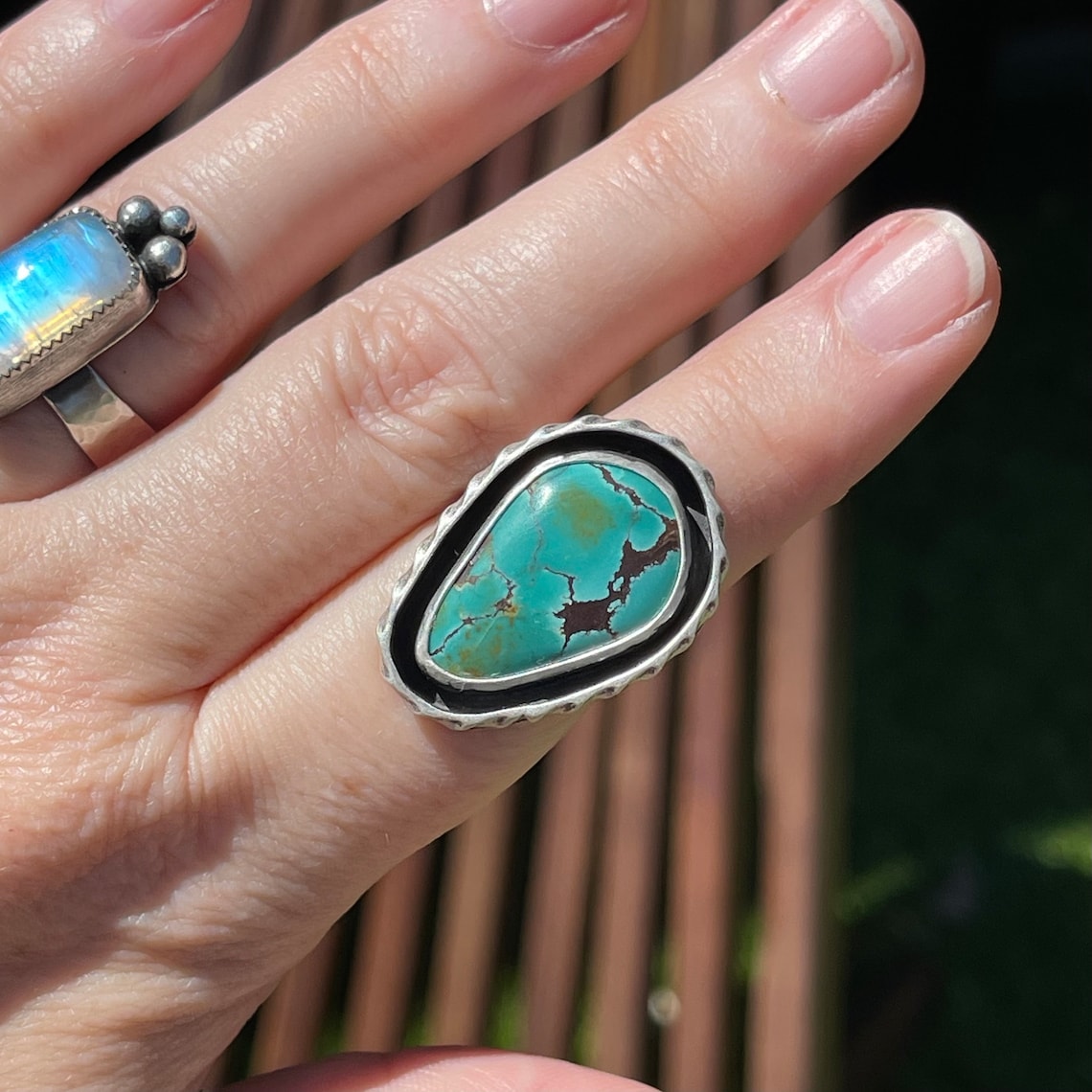 Turquoise Shadow Box Statement Ring, Handmade Sterling Silver Bohemian ...