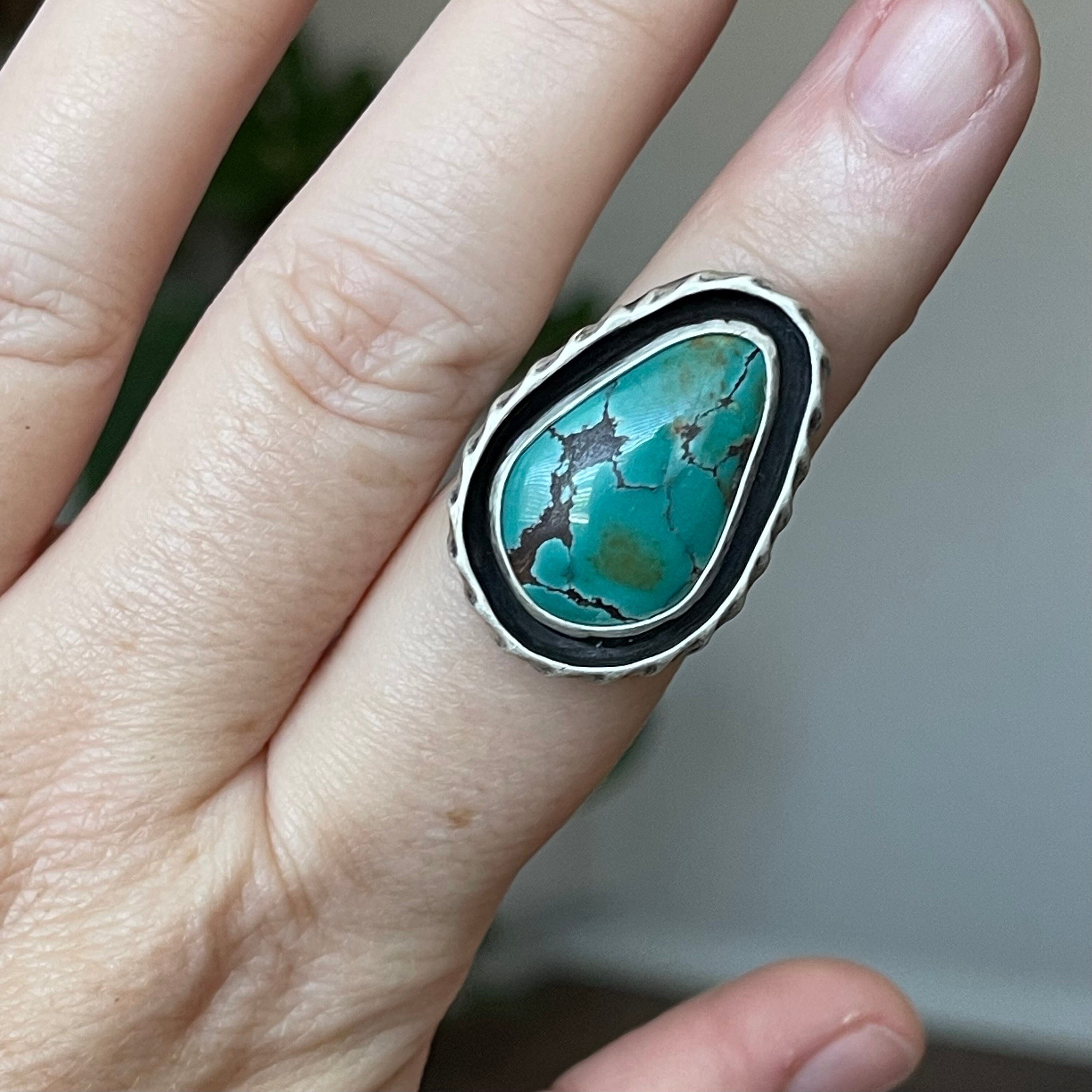 Turquoise Shadow Box Statement Ring, Handmade Sterling Silver Bohemian ...