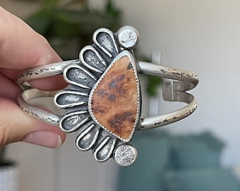 Wood Sterling Silver Cuff Bracelet / Handmade Bohemian Jewelry / Rustic Chunky Statement Jewelry / Country Nature Bracelet / Organic / OOAK