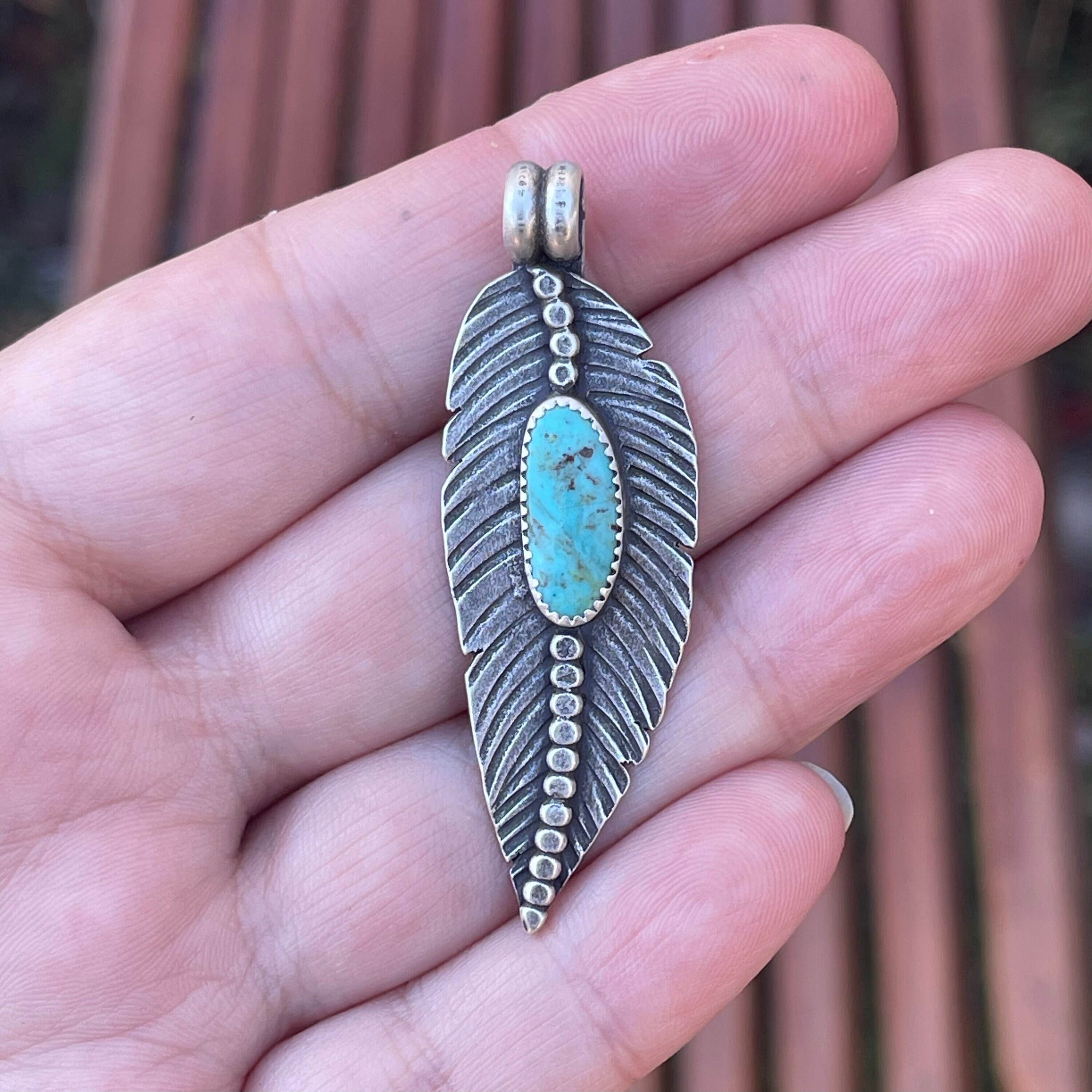 Kingman Turquoise Feather Necklace, Handmade Sterling Silver Kingman Turquoise Feather Necklace, Handmade Sterling Silver