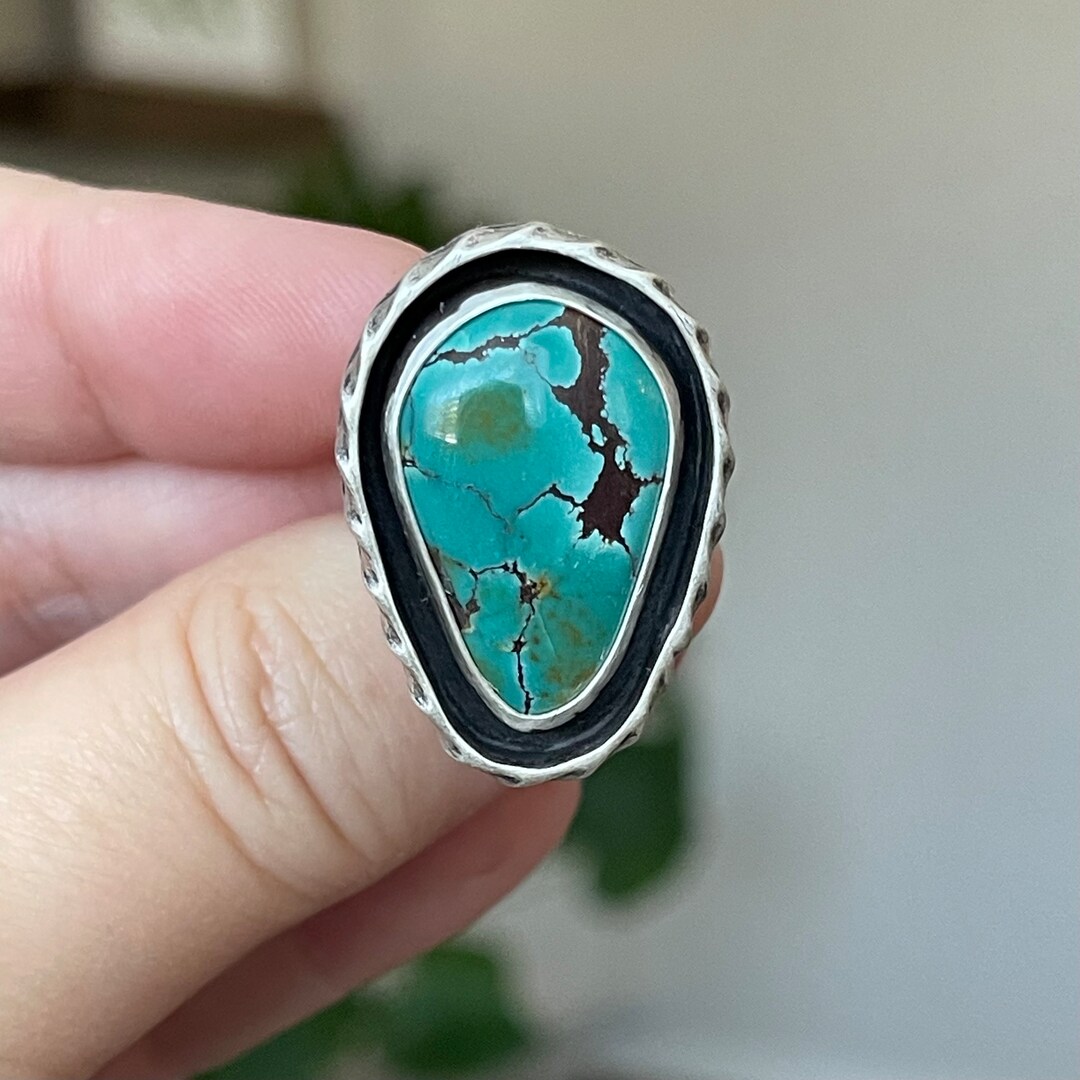 Turquoise Shadow Box Statement Ring, Handmade Sterling Silver Bohemian ...