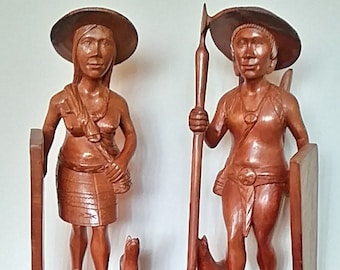 Mid-Century Hand Carved Wood Figural Bookends