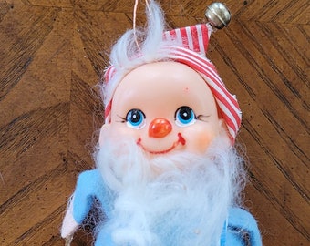 Elf Pixie Bearded Gnome - Holding a Saw - Vintage Ornament - Painted Face - 4.5" Tall