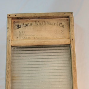Antique Washboard - National Washboard Co No 860 Ribbed Glass & Wood