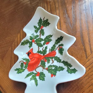 Lefton Cardinal Christmas Tree Candy/Nut Dish/Cookie Plate - Vintage - Holiday Decor - Vintage Lefton - Collectible - Birds