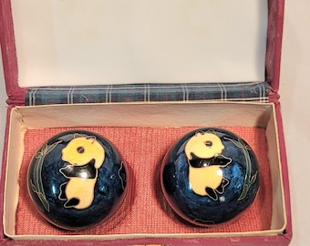 Stress Balls In Original Fabric Covered Box - Vintage - Pandas