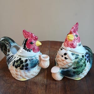 Vintage Rooster Sugar Bowl and Creamer Pitcher - Very Good Condition - RARE- No Spoon