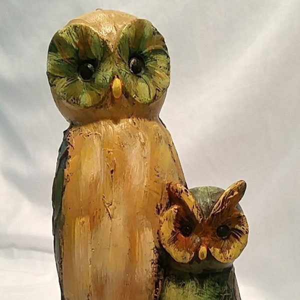 SALE!! Mama and Baby Owl - 10" x 5" - Resin - Blue Green Brown - Owl Collectors Birders Nature Lovers
