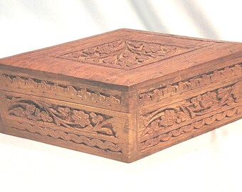 Vintage Ornate Wooden Trinket Box - Unique Shape - Good Condition