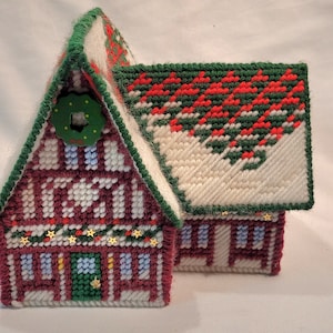 Vintage Plastic Canvas Christmas House - Excellent Condition - Great for Under Tree or On Mantel! Collectible!