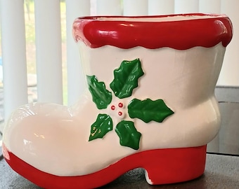 Vintage MCM Santa's Boot Planter Candy Dish - Very Good Condition - Holley - 6.25L x 5T