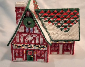 Vintage Plastic Canvas Christmas House - Excellent Condition - Great for Under Tree or On Mantel! Collectible!