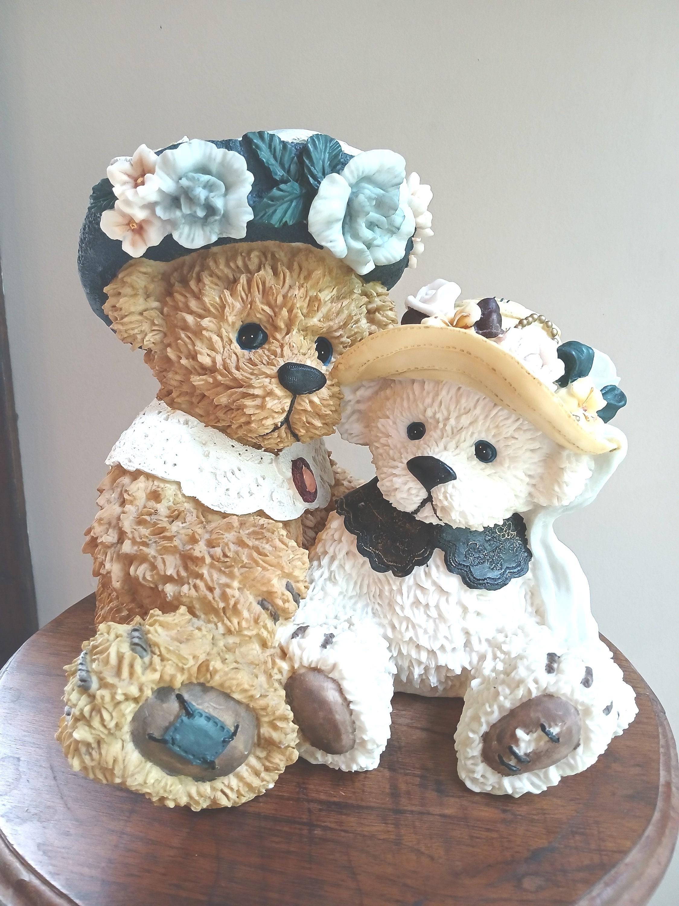 Large Vintage Victorian Teddy Bear Figurine – Mom & Child With