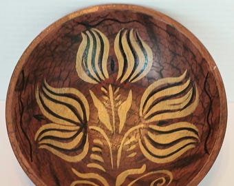 Vintage Kathy Graybill Folk Art Wooden Tulip Bowl Pennsylvania Dutch