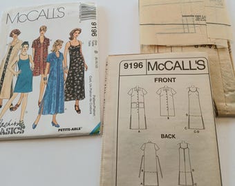 Patrón de costura vintage sin cortar McCalls 9196 Tallas 8, 10, 12