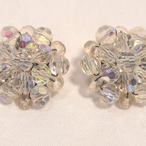 SALE!!  Aurora Borealis Rhinestone Clip Earrings - One Inch Diameter - Excellent Condition