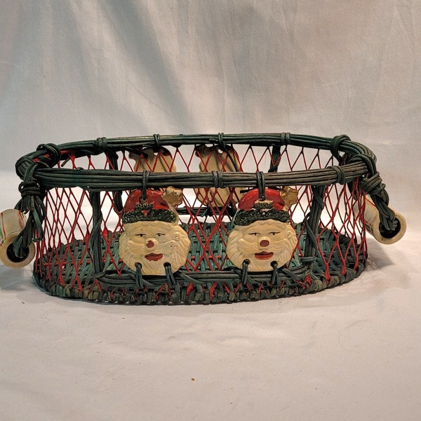 Christmas Basket - Vintage - 10" x 7" x 4" - Wicker and Wire