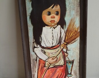 Mid Century Big Eyed Art Print Lithograph 