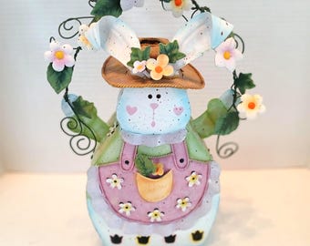 Home Interior Tin Spring Bunny Tea Light Holder