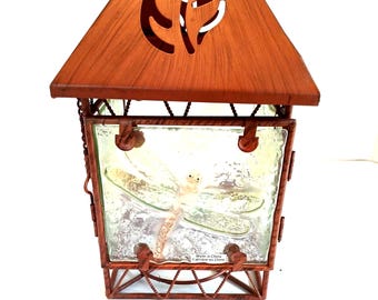 Farol colgante PartyLite/HomeInteriors con libélula en relieve