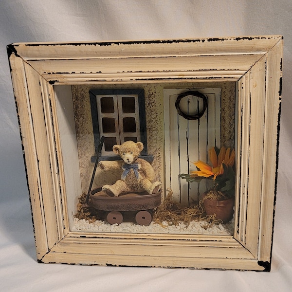 Teddy Bear Shadow Box - Vintage - Shower Gift - Nursery Decor