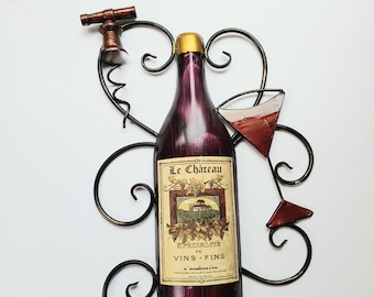 Decoración de pared vintage de metal en 3D con diseño de vino.