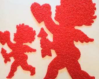 Dos cupidos de palomitas de maíz rojas vintage para decoración del Día de San Valentín